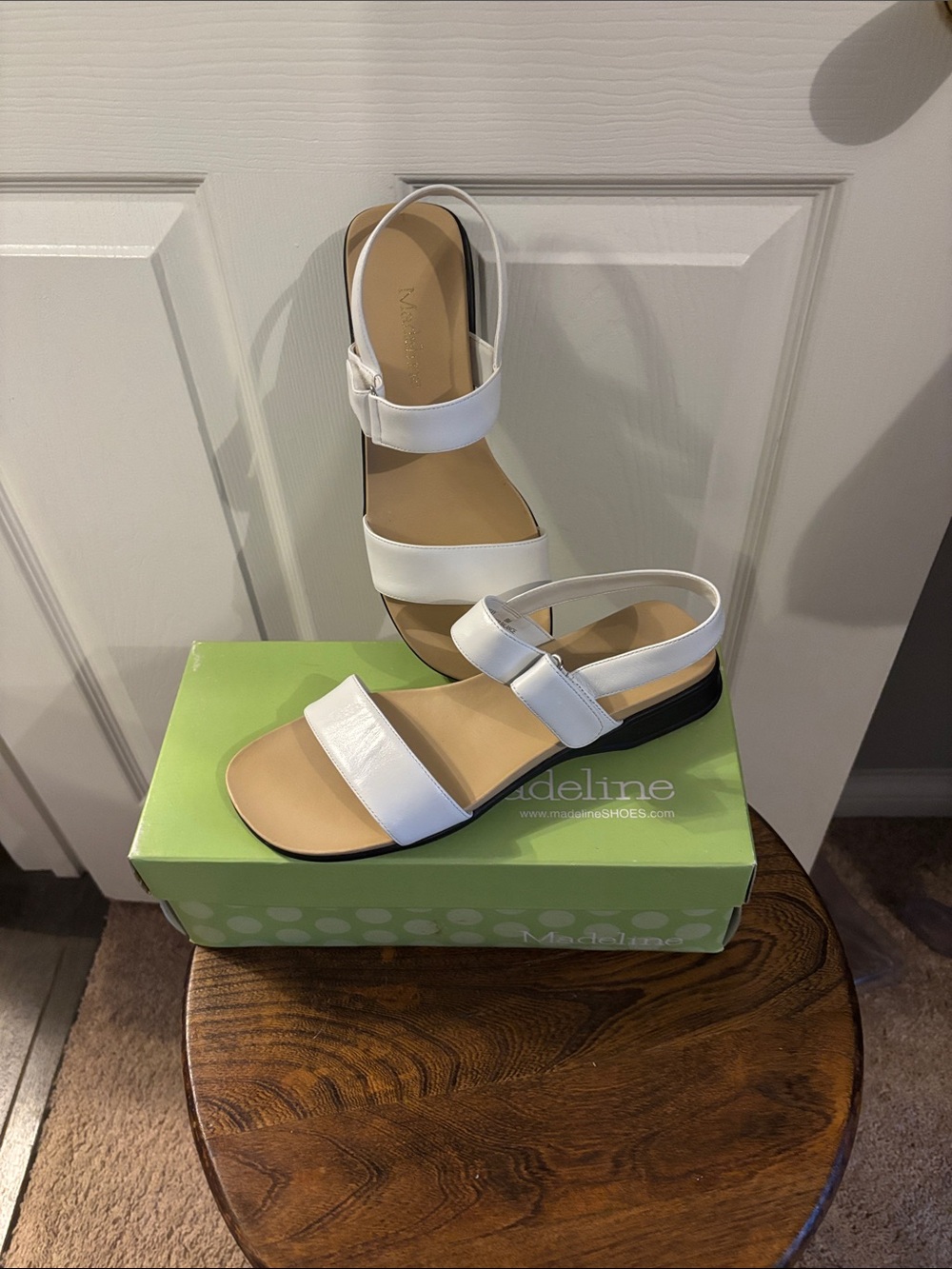 Madeline White Leather Two-Strap Slingback Sandals